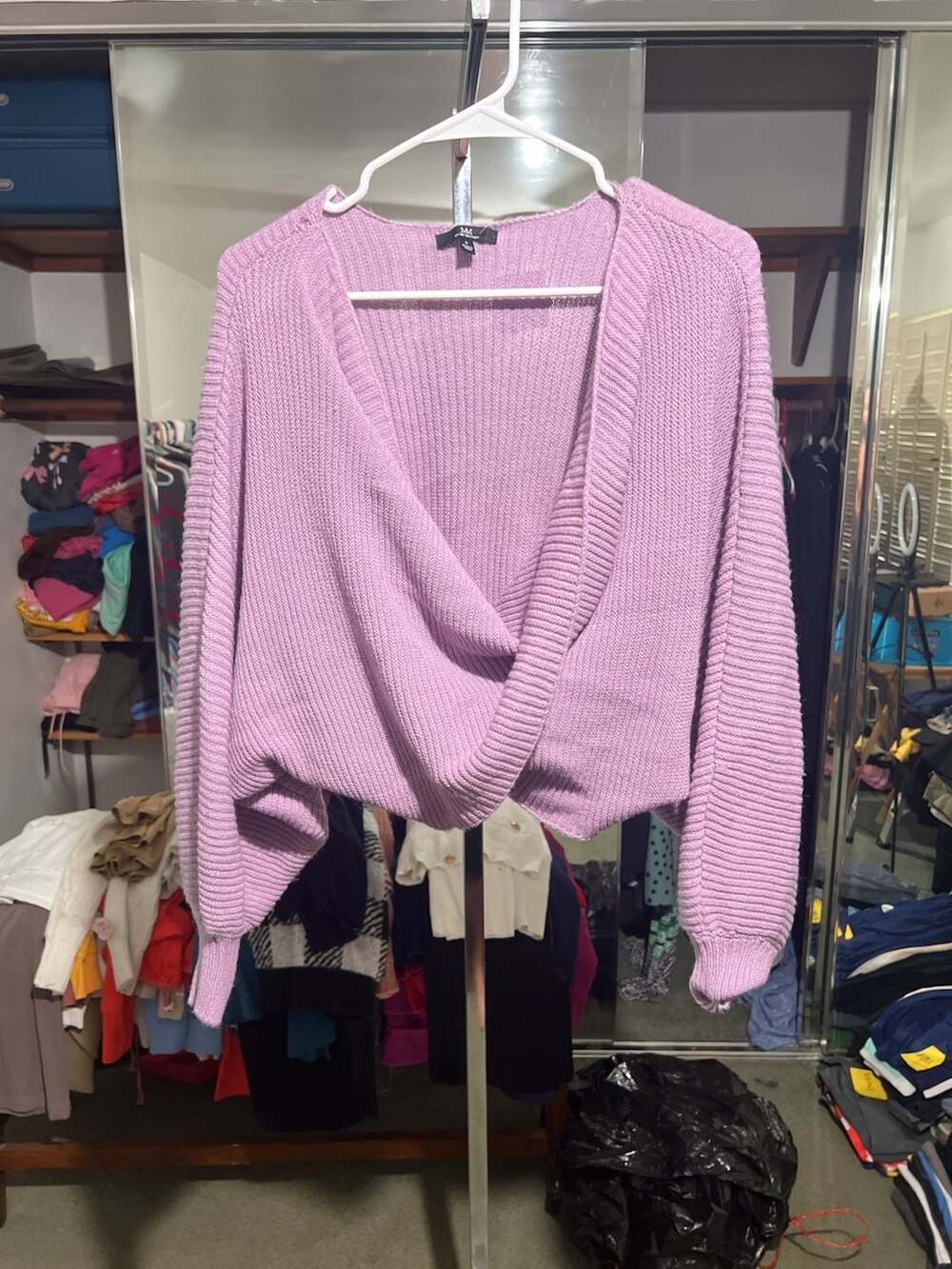MM by My Michelle Purple Surplice Cropped Wrap Sweater Size S